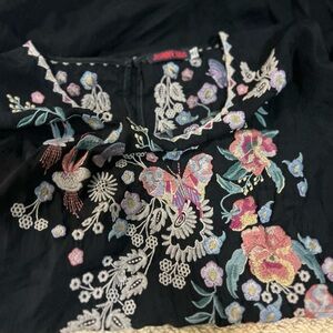 Johnny Was Black Floral & butterfly Embroidered Mini Dress size M